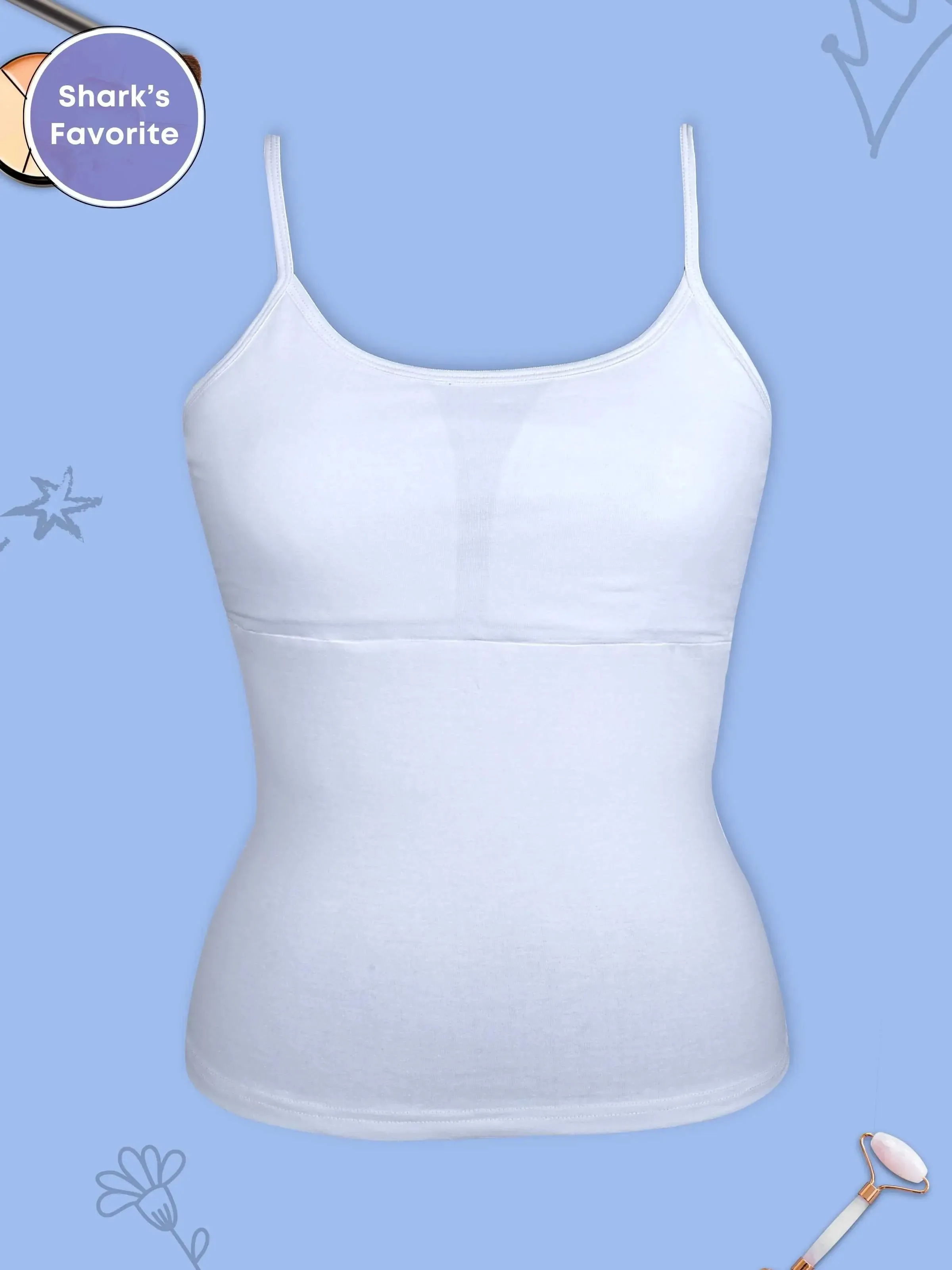 White High Coverage Cotton Starter Camisole Bra With Adjustable Strap For Girls