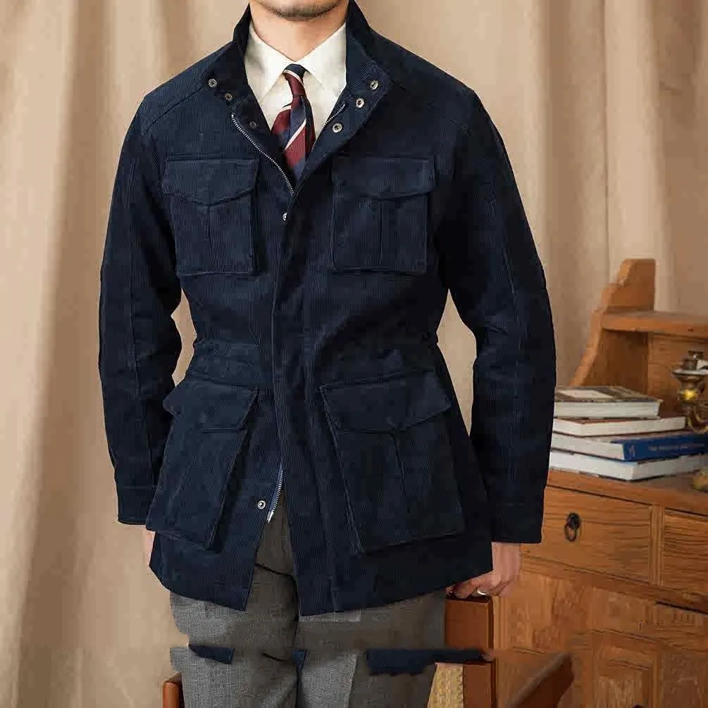 Windproof Stand Collar Autumn & Winter Corduroy Safari Jacket For Men