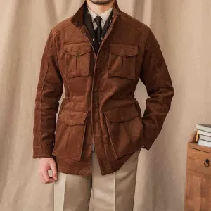 Windproof Stand Collar Autumn & Winter Corduroy Safari Jacket For Men