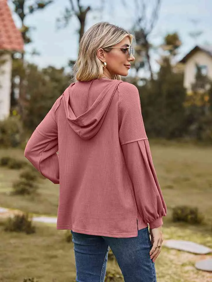 Women Dropped Shoulder Button-Down Hoodie