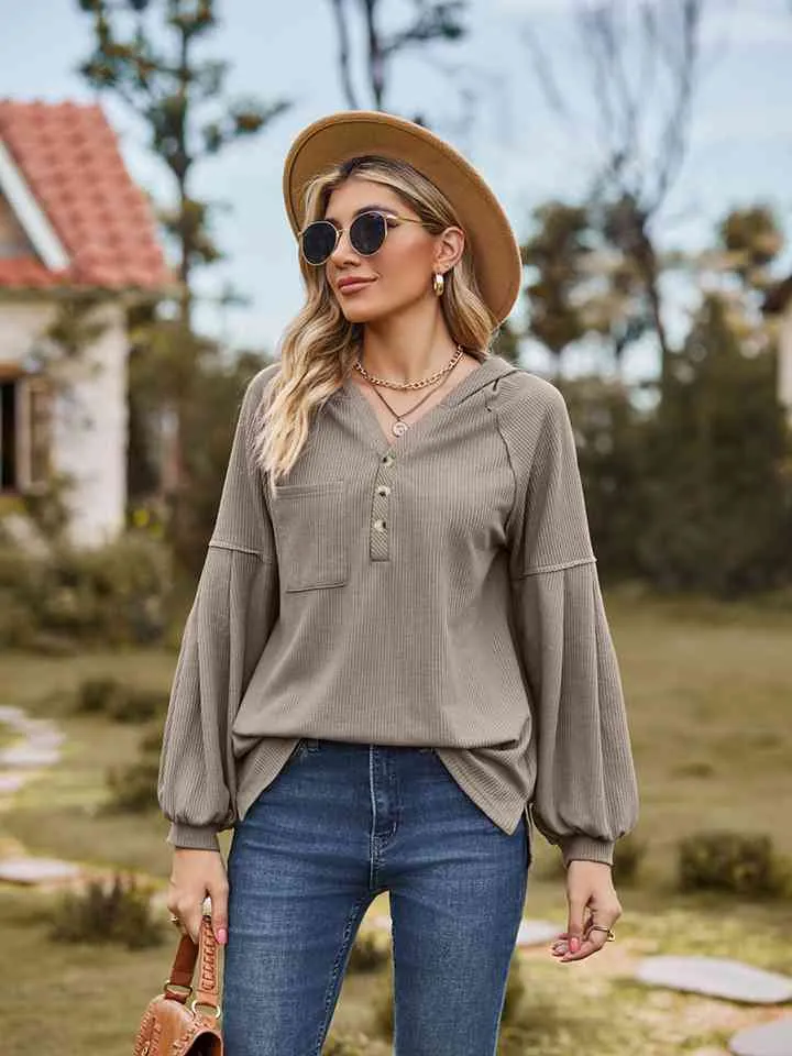 Women Dropped Shoulder Button-Down Hoodie