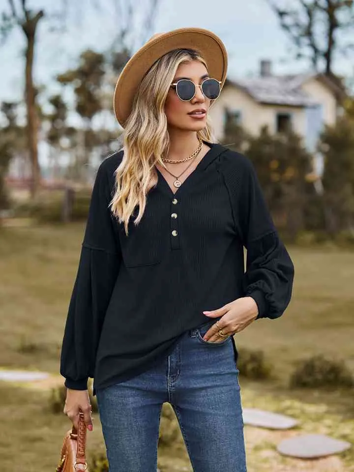 Women Dropped Shoulder Button-Down Hoodie