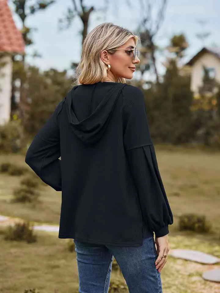 Women Dropped Shoulder Button-Down Hoodie