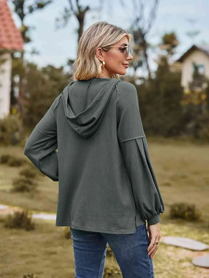 Women Dropped Shoulder Button-Down Hoodie