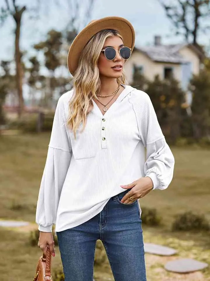 Women Dropped Shoulder Button-Down Hoodie