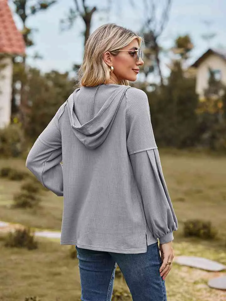 Women Dropped Shoulder Button-Down Hoodie