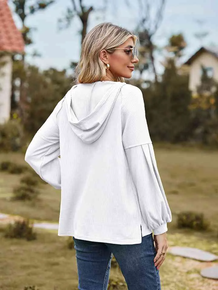 Women Dropped Shoulder Button-Down Hoodie