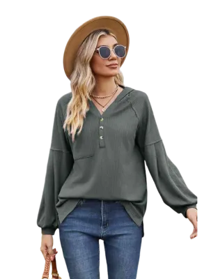 Women Dropped Shoulder Button-Down Hoodie