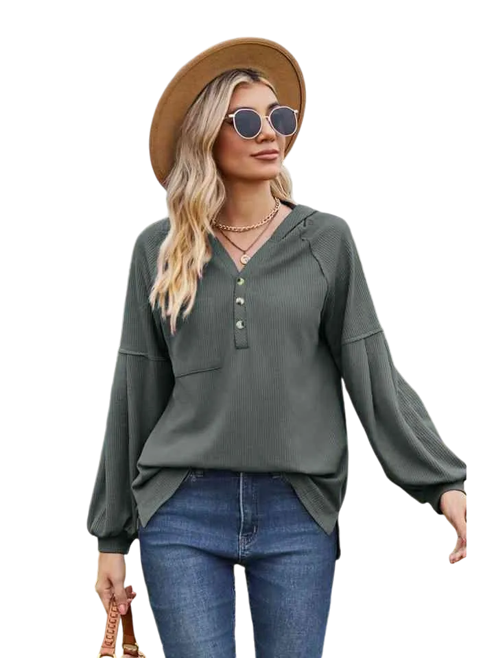 Women Dropped Shoulder Button-Down Hoodie