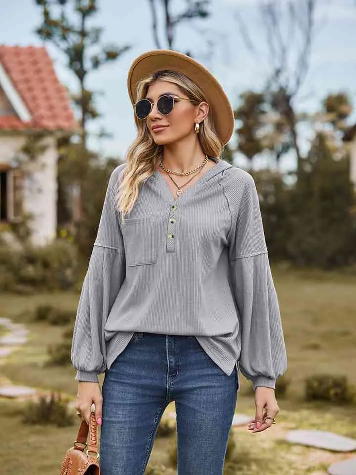 Women Dropped Shoulder Button-Down Hoodie