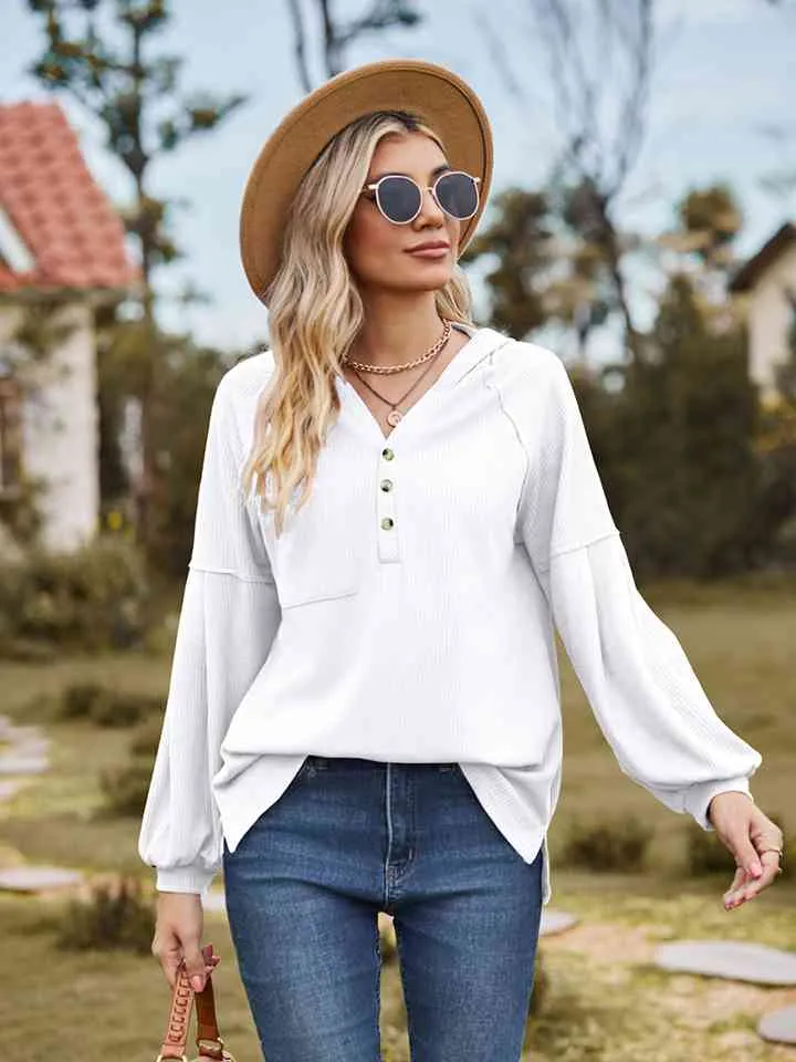 Women Dropped Shoulder Button-Down Hoodie