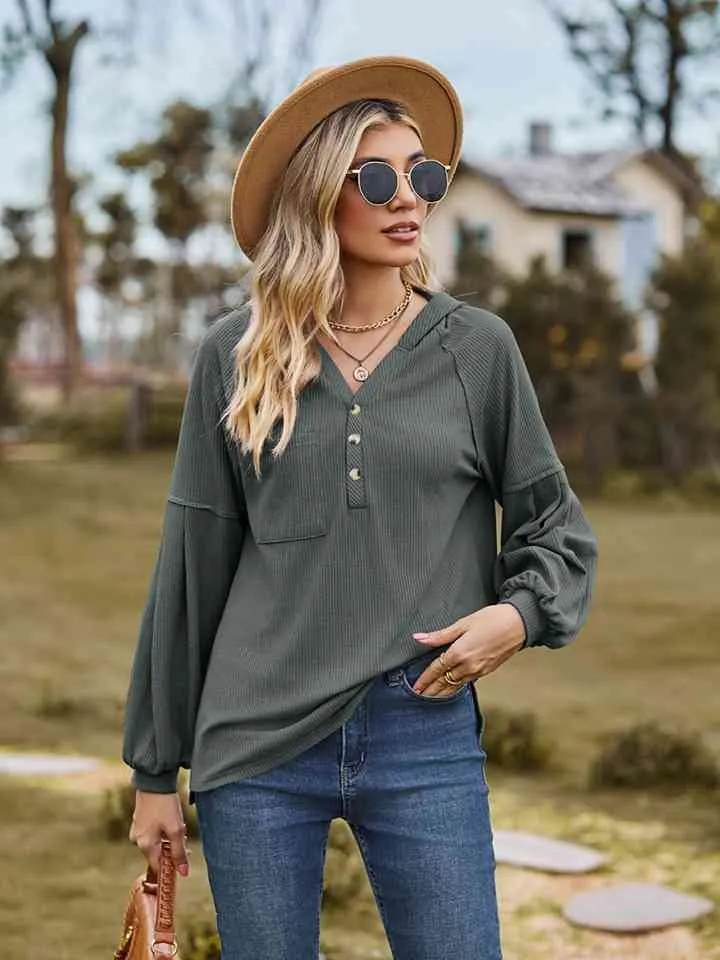 Women Dropped Shoulder Button-Down Hoodie