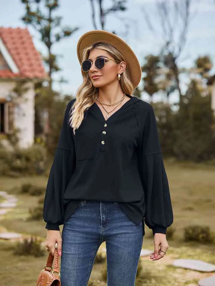 Women Dropped Shoulder Button-Down Hoodie