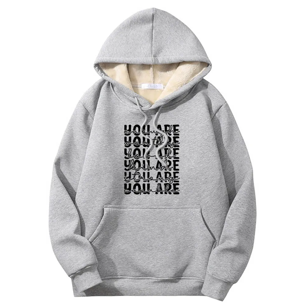 You Are Worthy And Loved Crew Collar Fleece Sherpa Hoodie