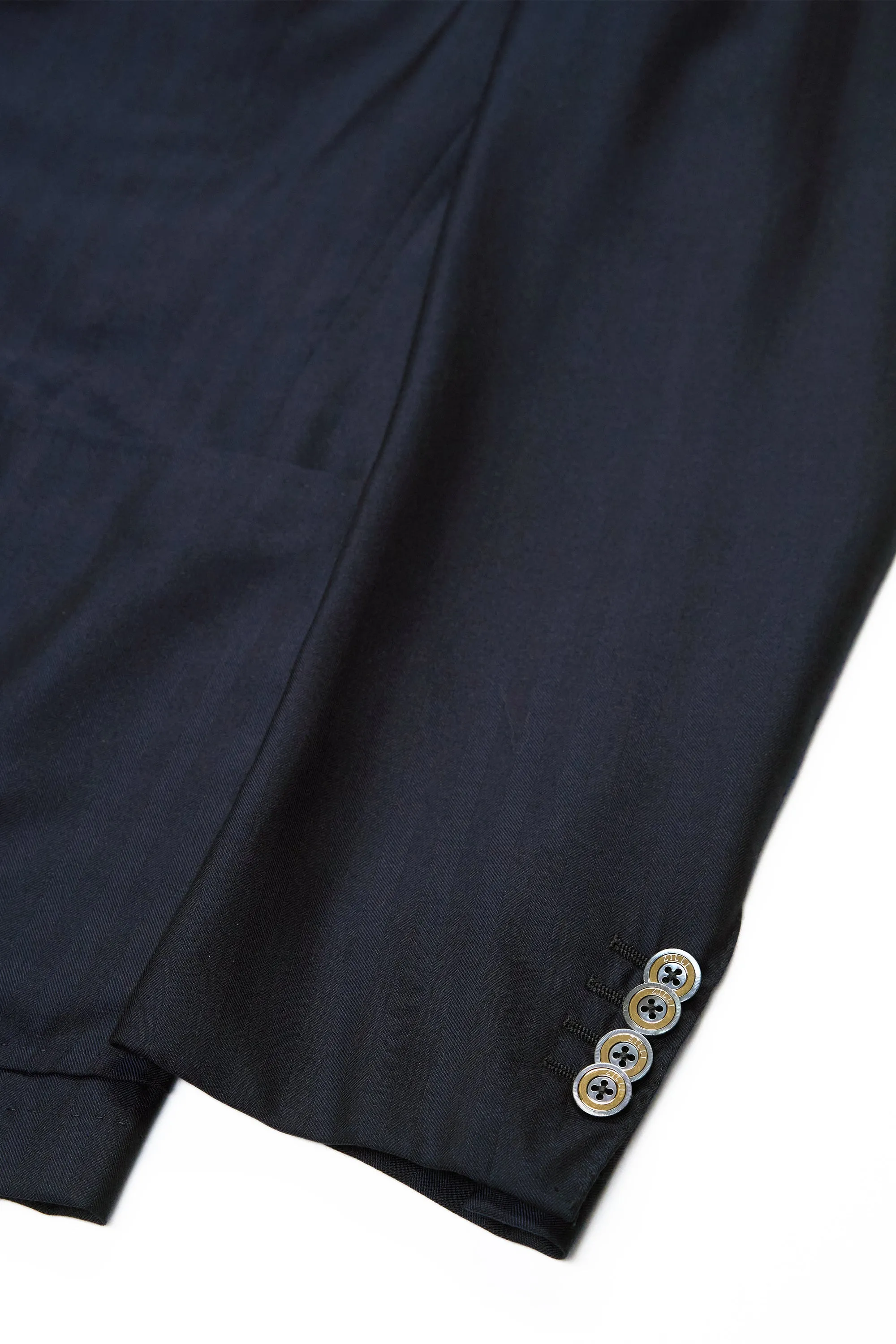 Zilli Navy Herringbone Cashmere Silk Sport Coat with Leather Detail